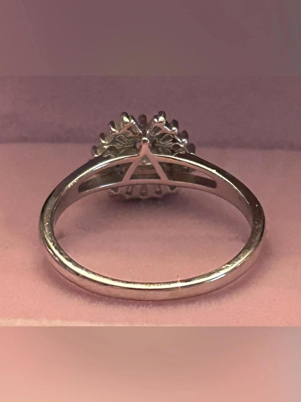 Triangular & Baguette Cut Halo Moissanite Ring in Sterling Silver Size 8.50
